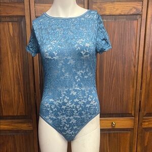 Blue Lace Short-Sleeve Bodysuit Sz M